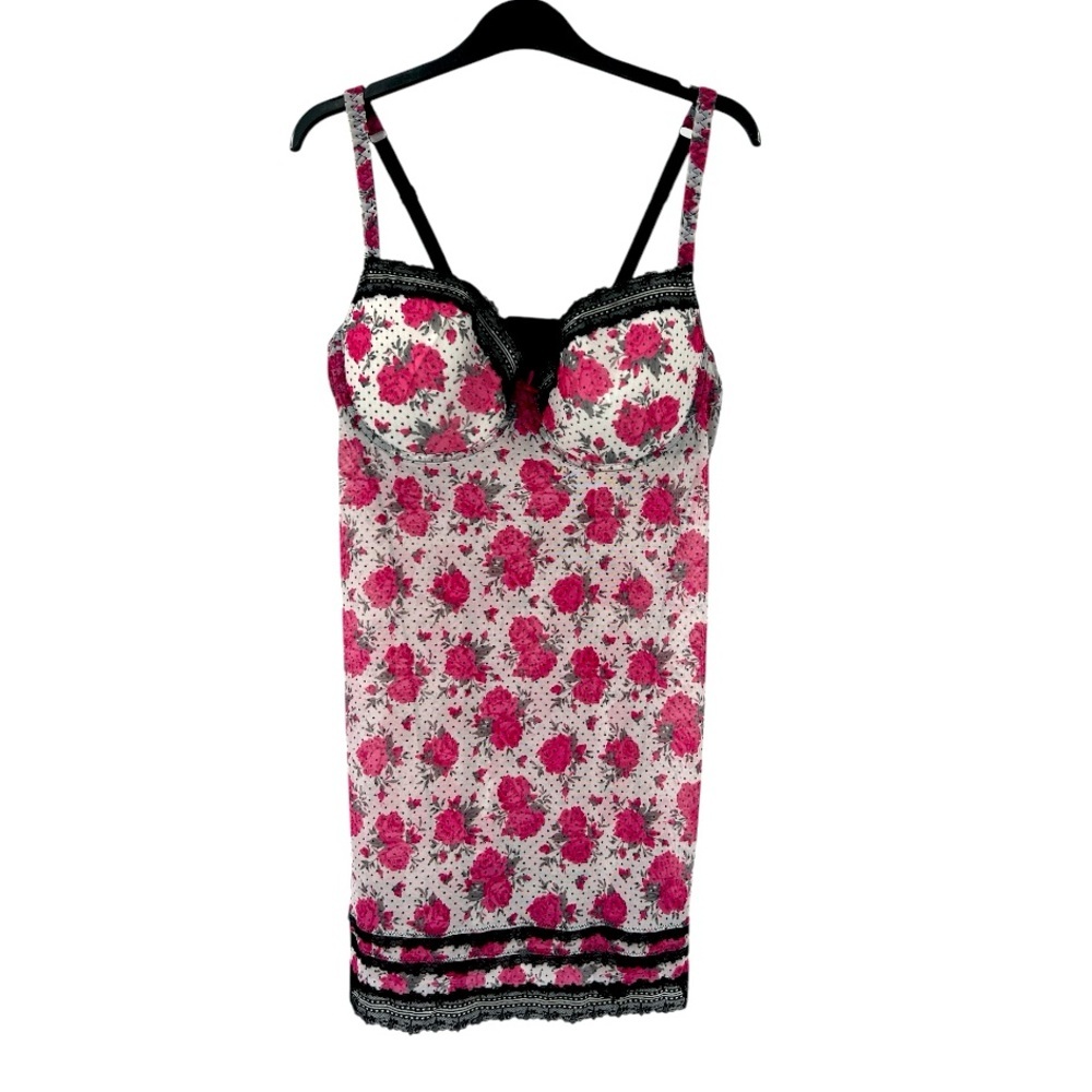 Marilyn Monroe Babydoll Pink Black White Floral Polka Dots Sheer SZ L
